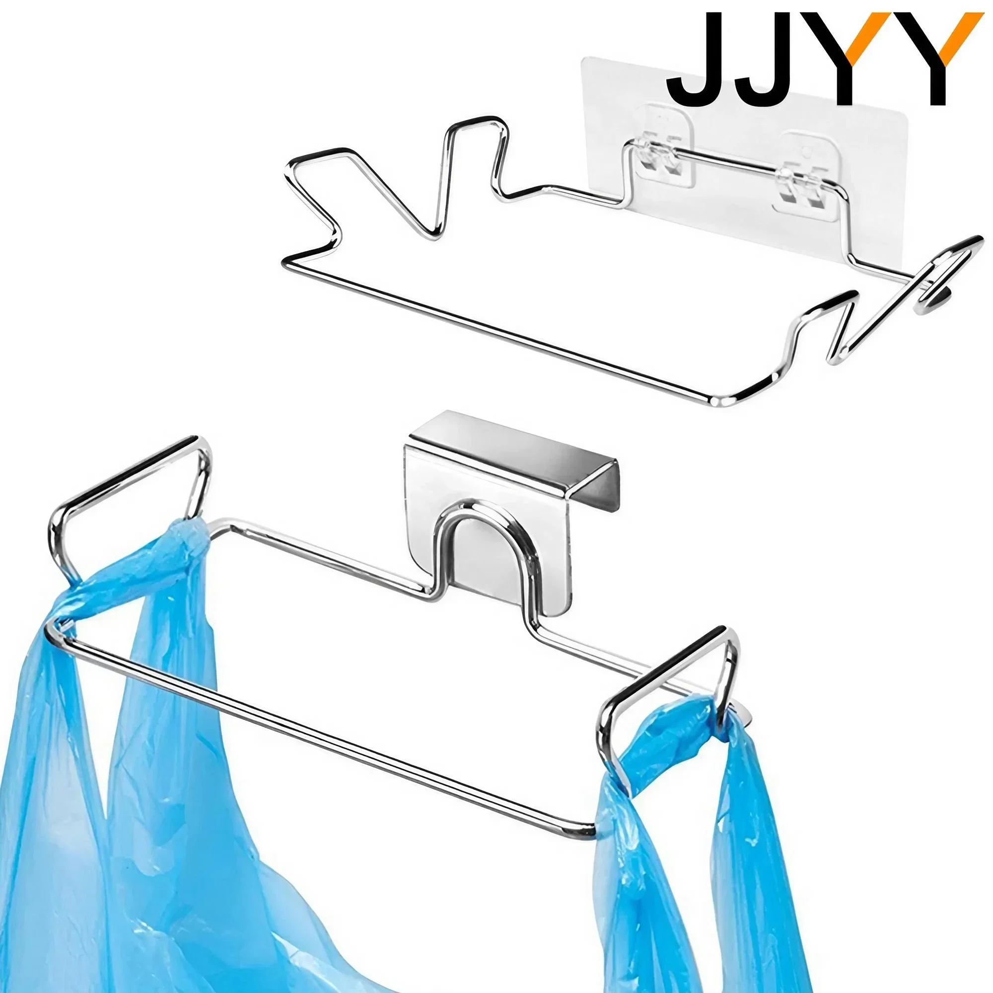 

JJYY 2 Size Hanging Trash Bag Holder Stainless Stell,Over Door Plastic Bag Holder Kitchen Bin for Cabinets Doors and Cupboards