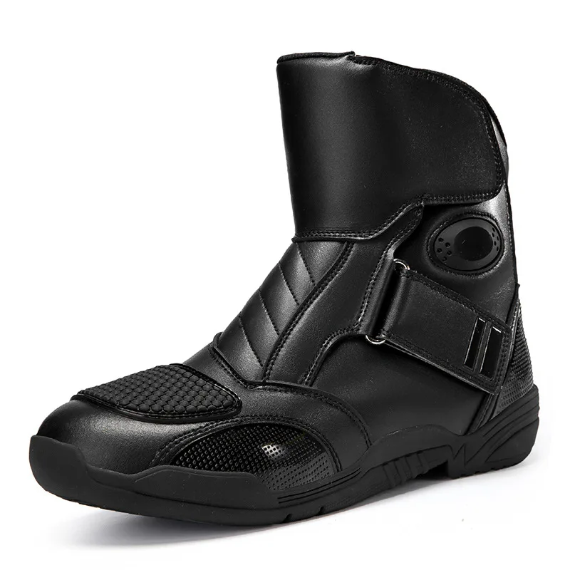 Picture 3: Men Women Summer Black Leather Motorcycle Boots Waterproof Breathable Adventure Off-Road Retro Rally Boots