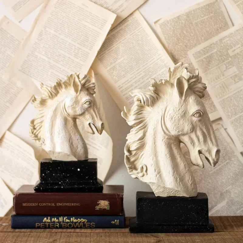 JK Mu Space, high-end study, living room, home jewelry, feng shui housewarming gift ornament, sandstone horse head ornament