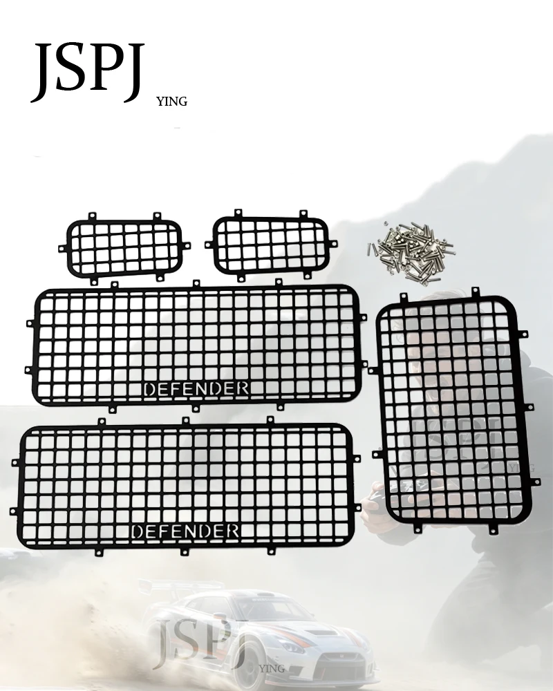 For Trax Trx4 Defender 82056-4 Metal Window Mesh Protective Net 1/10 Rc Crawler Car 5Pcs Metal Set with Screws RC Buggy Decor