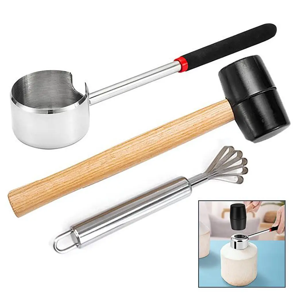 Stainless Steel Coconut Shell Opener Puncher Hammer Kit Kitchen Tool Style 3