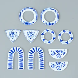 6pc Blue and White Porcelain Simple Acrylic Pendant Necklace For Women Earrings Pendant Elements Necklaces Diy Gifts Jewelry