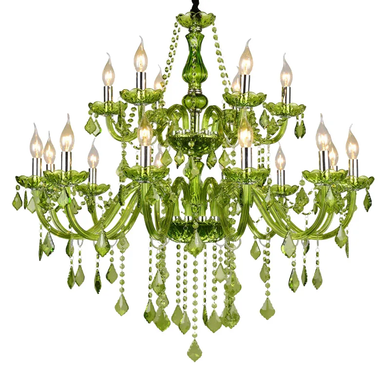 

Modern green glass luxury crystal chandelier 2 layer color chandelier decorative chandelier lighting