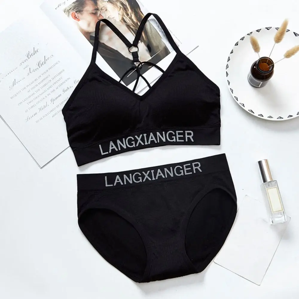 

Classic Letter Bra Briefs Set Wireless Shockproof Underwear for Women Lingerie Beach Wear Lingerie Set Travel