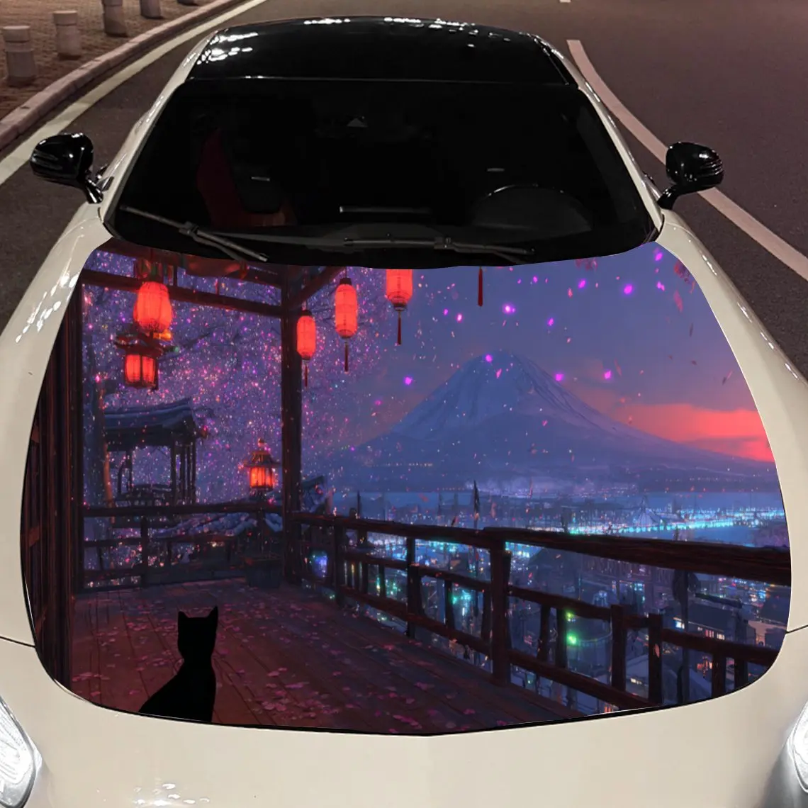 Captivant rouge-autocollants pour capot de voiture lanterne-enveloppe en vinyle auto-adhésive, imperméable et durable, décorer et protégez votre voiture, F