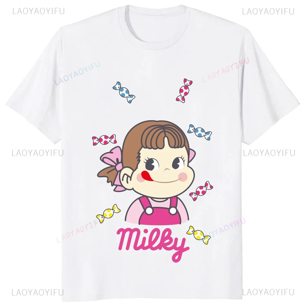 Kawaii Japanese Milk Peko-chan Printed Graphic Tshirt Harajuku Y2k Casual Fashion Women T Shirt Hipster Hip Hop Summer Man Tees