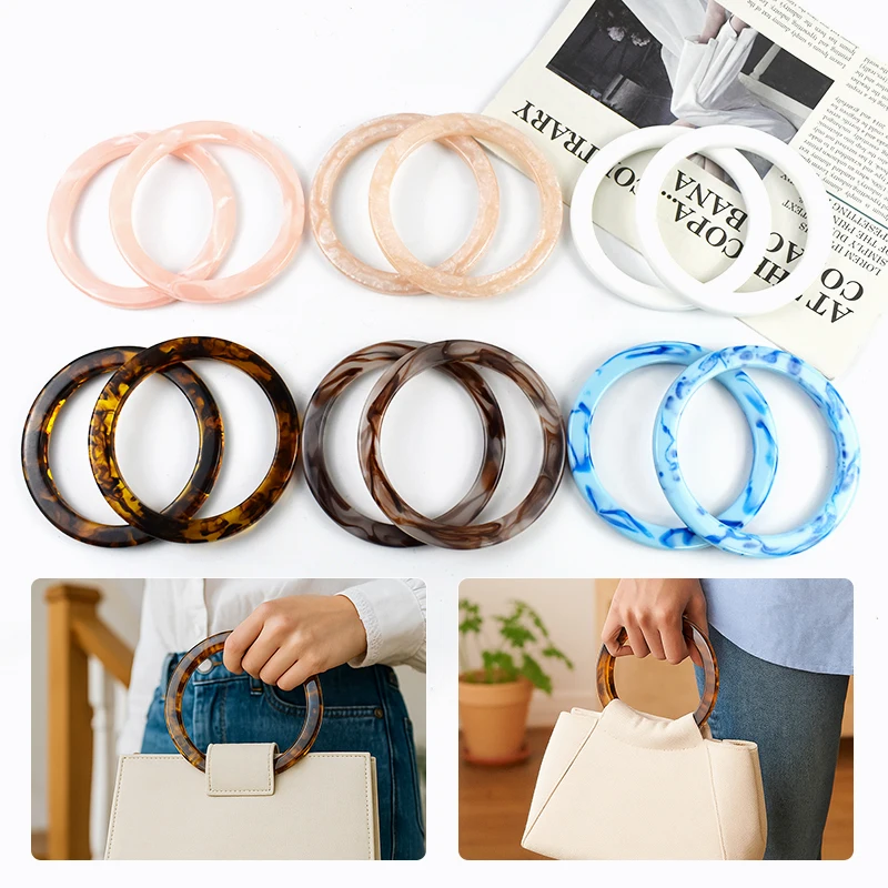 2Pcs 9.4cm Resin Round Bags Handle Plastic Amber O Ring for Wovenbag Purse Handbag Handles DIY Handmade Craft Bag Accessories
