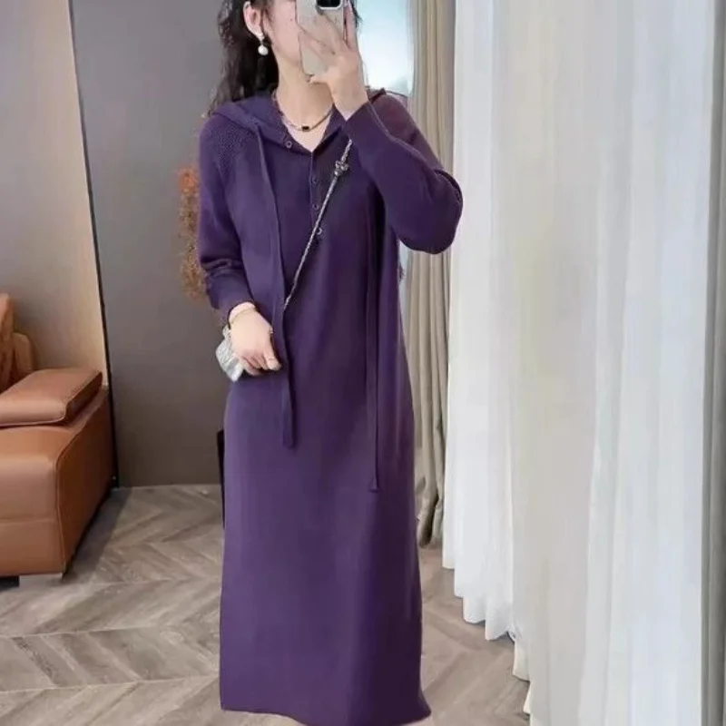 ชุดเดรสกำมะหยี่เยอรมันทรงตรงแบบมีฮู้ด ชุดลำลองมีฮู้ดสำหรับผู้หญิง ชุดเดรสแฟชั่นมีฮู้ด