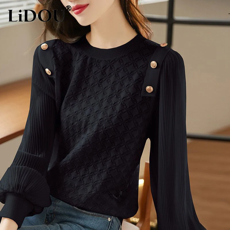 Autumn Winter Round Neck Jacquard Buttons Sweaters Female Loose Casual All-match Bottoming Knitted Top Women\'s Pullover Jumpers