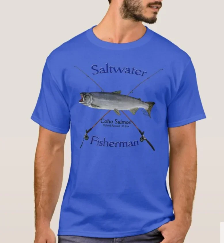 Coho Salmon Saltwater Fishing Fisherman Anglers Gift T-Shirt 100% Cotton O-Neck Short Sleeve Casual Mens T-shirt Size S-3XL