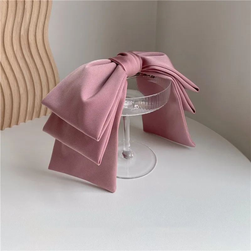 New Fashion High Quatity Satin Big Bow Hairpins Popular Hair Clip Women Sweet Solid Three-layer Bow Drape Hairgrip Accessories