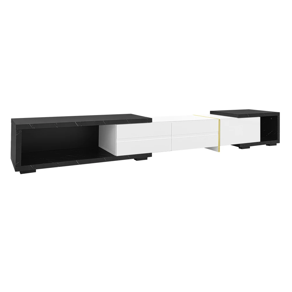 Moderner TV-Schrank mit variabler Länge (140–260 cm), drehbarer Funktion, weißes Hochglanz-Matt-Finish und goldenen Dekorationen – Detail 22