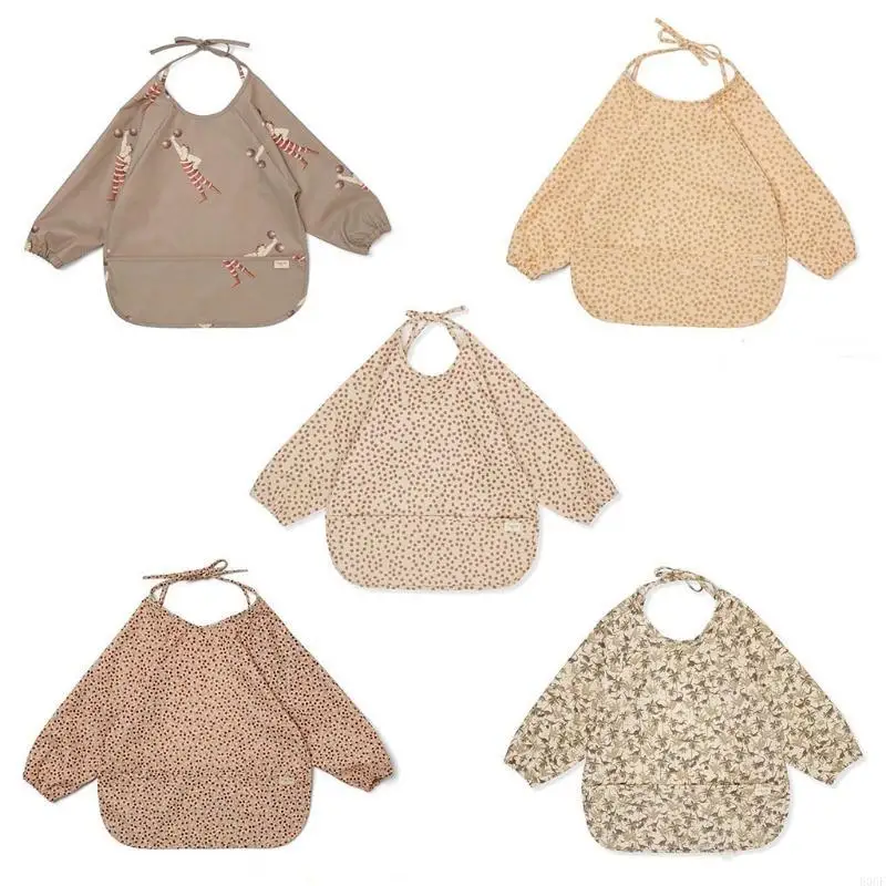 

E06F Baby Long Sleeve Bib Toddler Waterproof Smock with Pocket Infant Feeding Apron