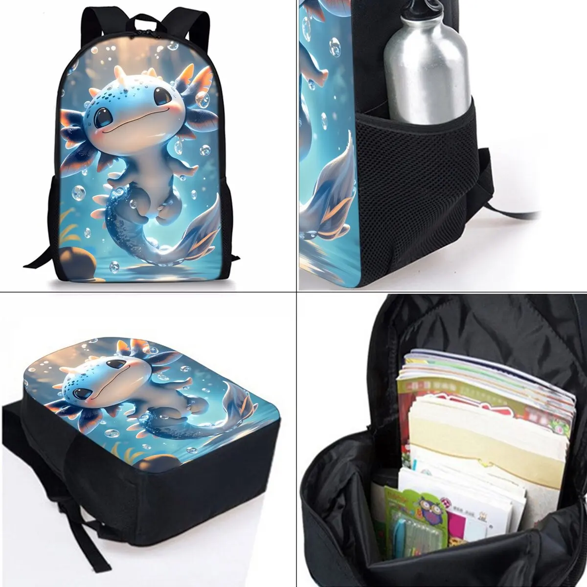 Sea Dragon Print Three Piece Backpacks Set for Boy and Girls Best Gifts 3D Flat Cartoon School Bag for Children