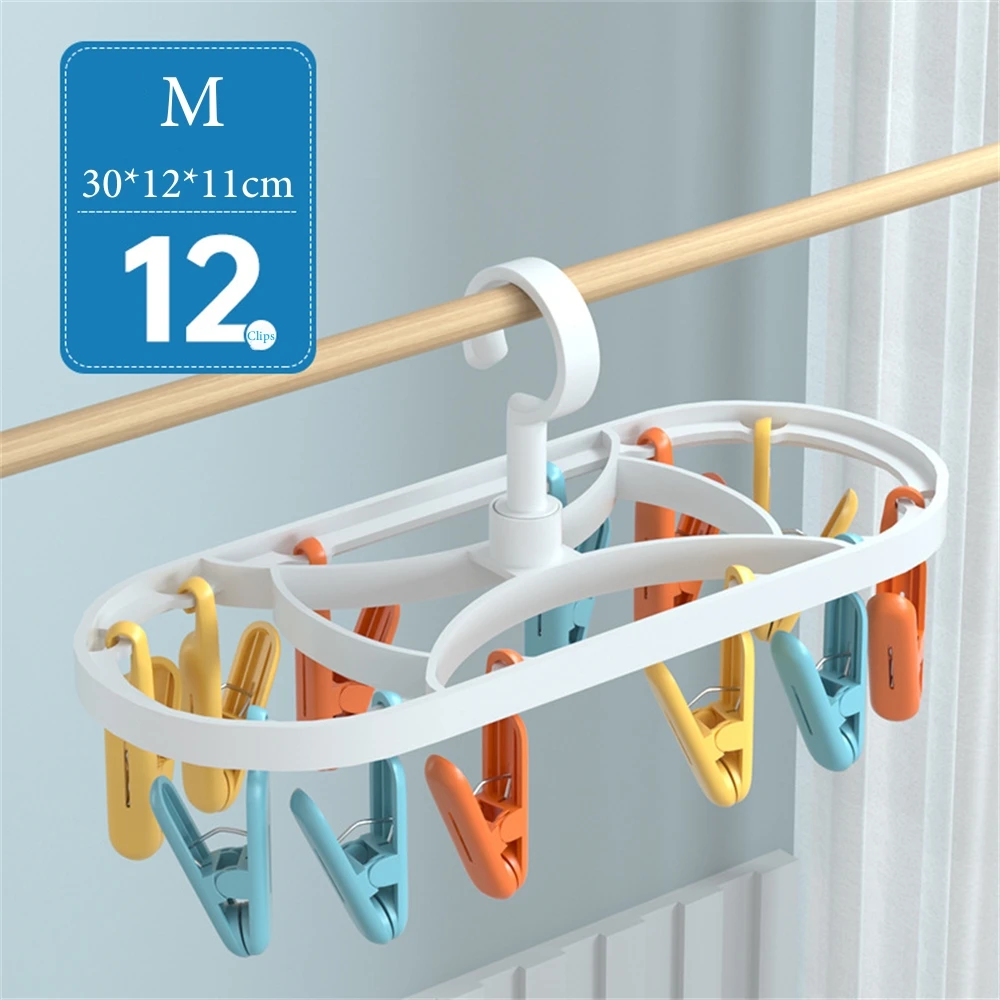 6/12 Clips Folding Clothes Dryer Hanger Windproof Socks Underwear Drying Rack Household Children Adults Storage Laundry Rack