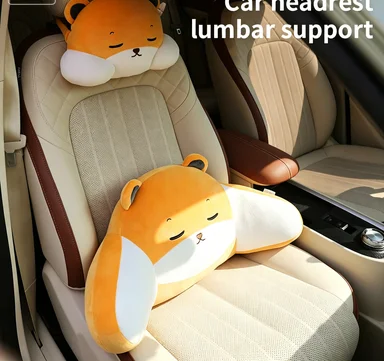 Cute Cartoon Plush Car Headrest Lumbar Support Pillow Soft Neck Rest Cushion for Auto Seat car