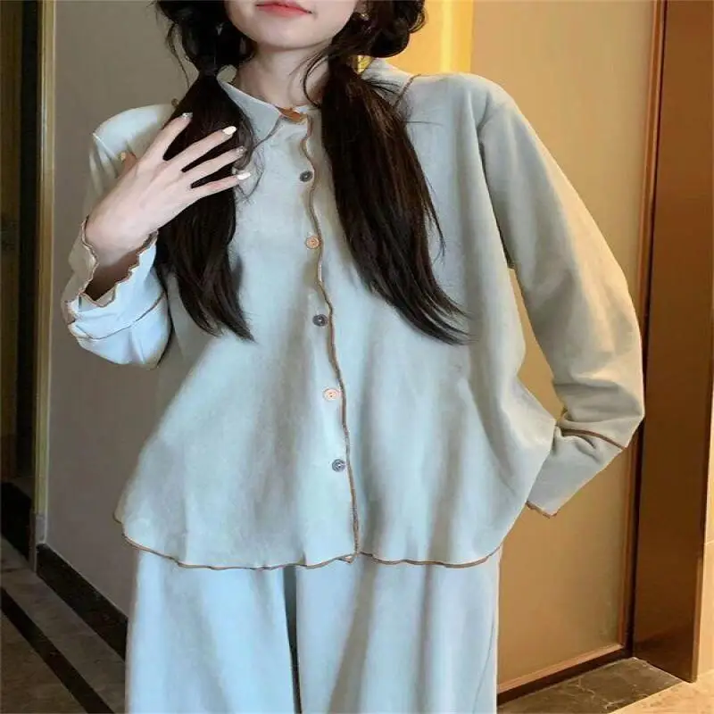 

Простые стильные пижамы на осень и зиму, популярные милые стильные пижамы с галстуком-бабочкой для девочек, брюки с длинными рукавами, студенческая домашняя одежда для общежития