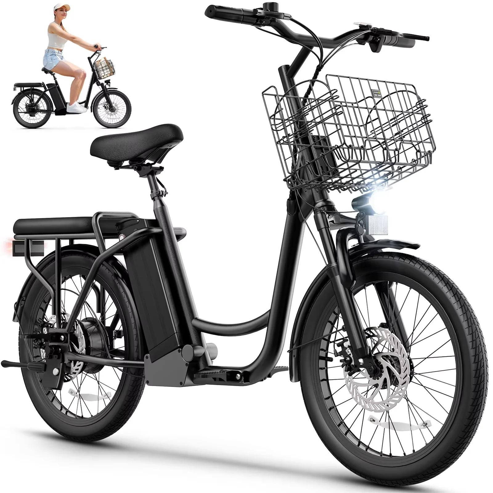 

Electric Scooter with Seat, 48V Removable Battery E-Bike, Up to 30Miles&20MPH, 500/800W Motor, 20" Fat Tire Adult Electric Bicyc