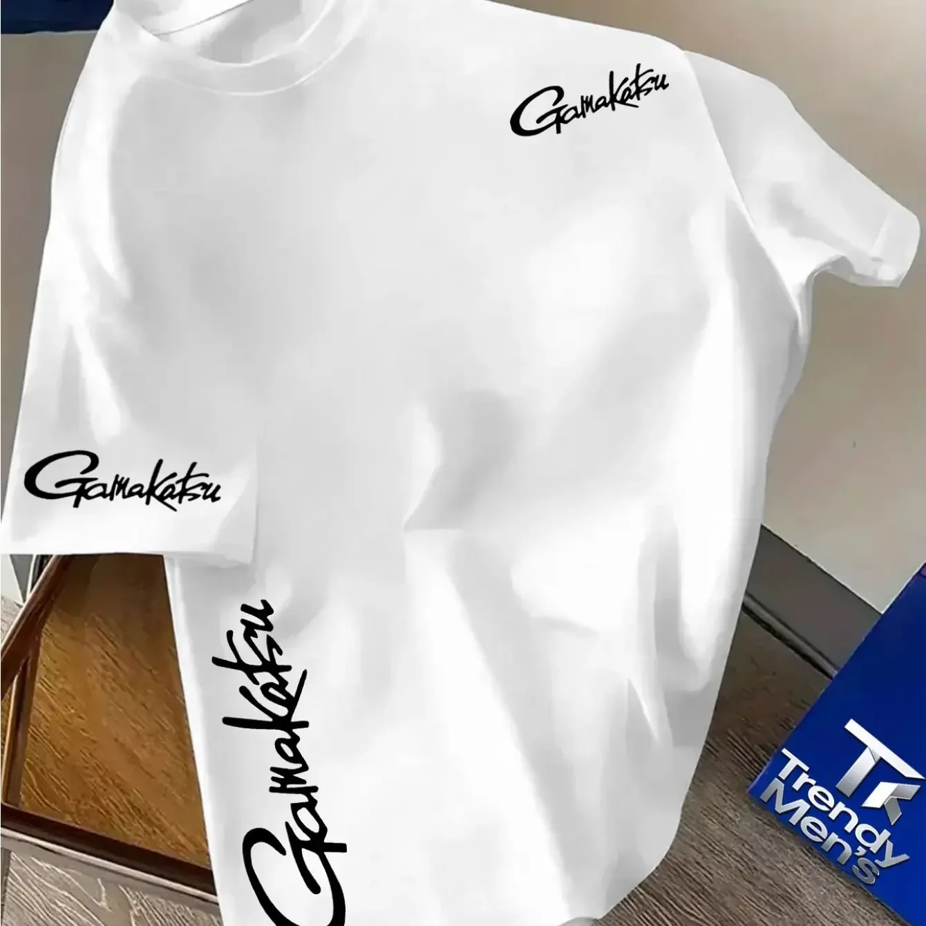 Korean Japanese Niche Gamakatsu Handwritten Letter Print All-Match Stylish  Men'S Casual Round Neck Short Sleeve T-Shirt Daily