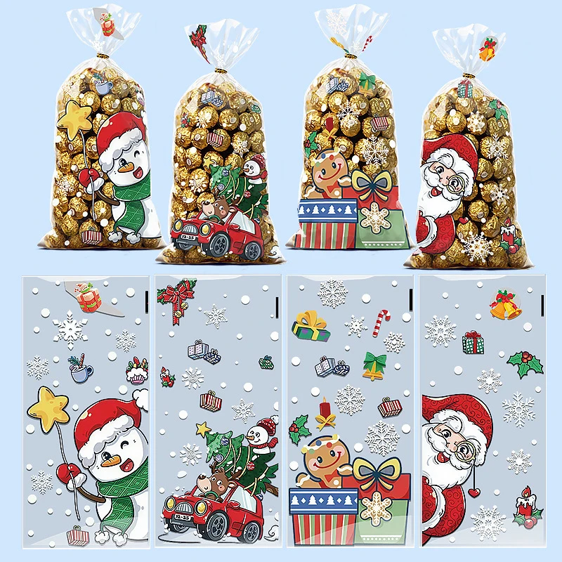 50 sacos de presente de Natal com laços de arame - padrões de boneco de neve de rena de Papai Noel para embrulho e decoração de férias