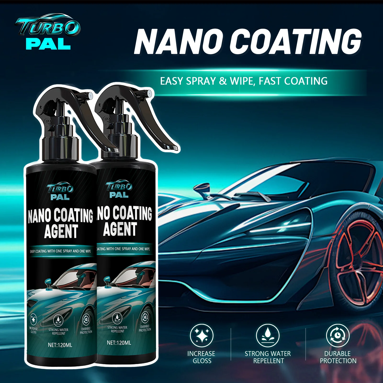

TURBOPAL 2-пакет гидрофобного нано-спрейного покрытия, водоотталкивающий керамический блеск, защита от царапин своими руками, непромокаемая отделка для автомобиля