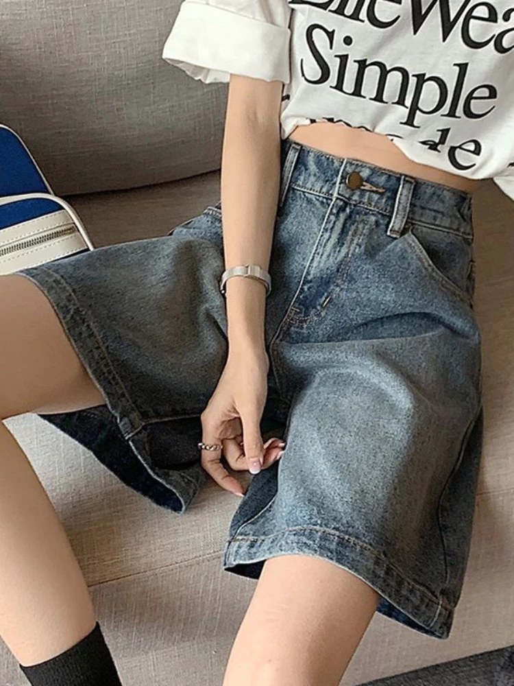 데님 S-4XL 반바지 여성 블루 루즈 빈티지 하이 웨이스트 여름 쿨 스트리트웨어 패션 학생 미적 데일리 올 매치 Ulzzang