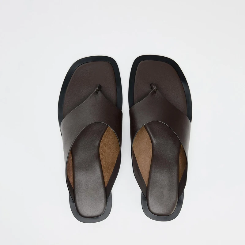 

ZABA TANA Summer 2025 Brown Women's Flat Sandals Roman Sle Outerwear Toe-Post Slippers Comfortable Ultra-Soft Leather