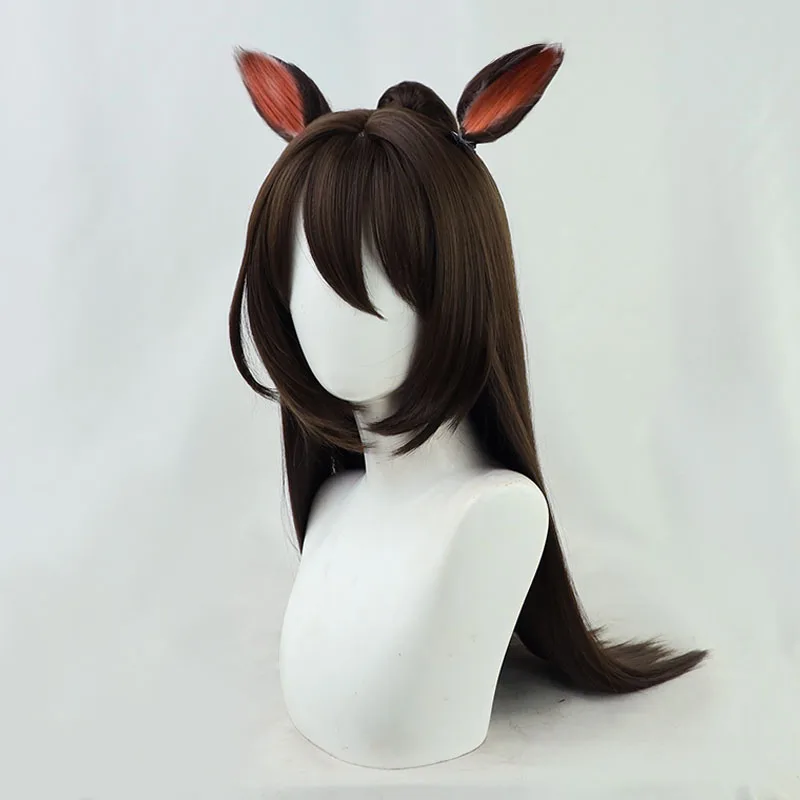 Uma Musume Pretty Derby El Condor Pasa Cosplay Wig Brown Long Ear Synthetic Hair Halloween Party Carnival Role Play + Wig Cap