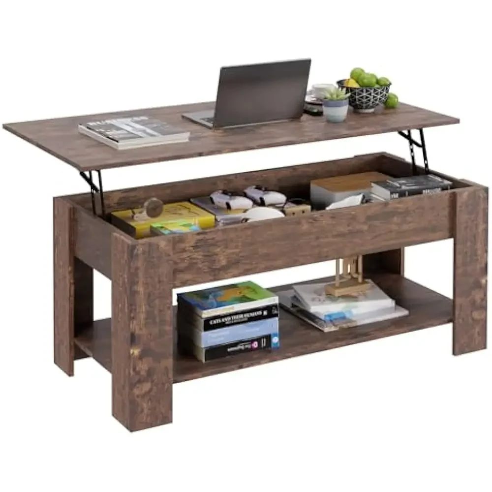 

39 Inch or 47" Lift Top Coffee Table with Hidden Large Storage Shelf and Compartment Lifted Wooden Dining Table for Living Room
