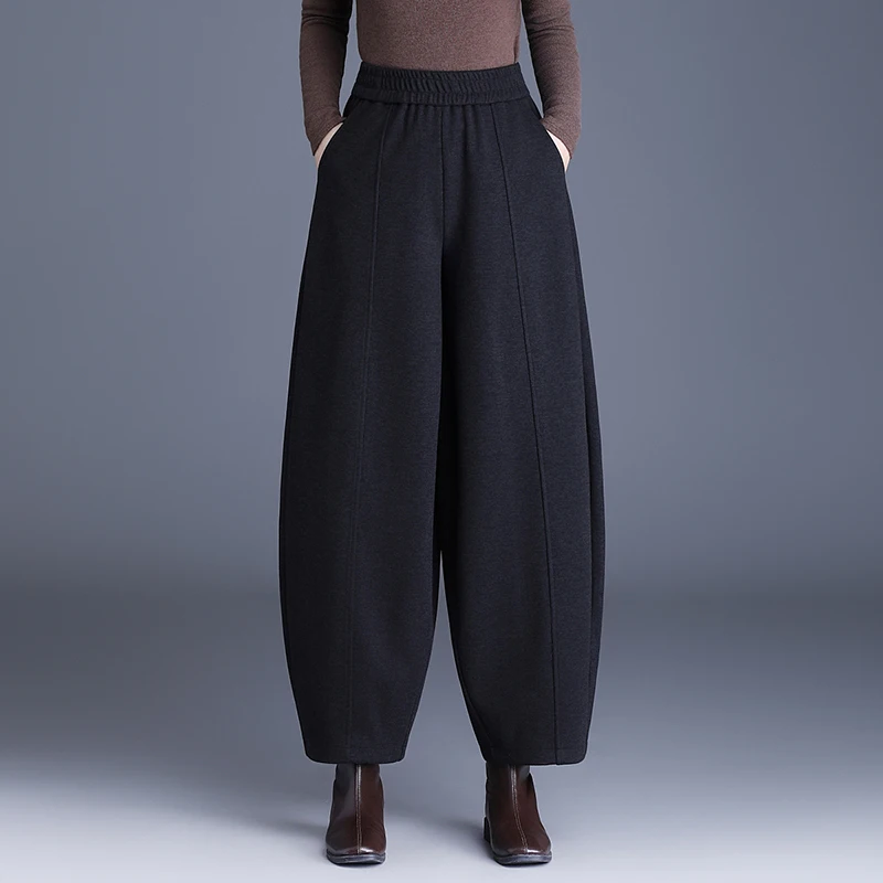 ZUZK High Quality Warm Fashion Bloomers Pants Winter Elastic Waist Causal Pants  Plus Size Chic Feminino