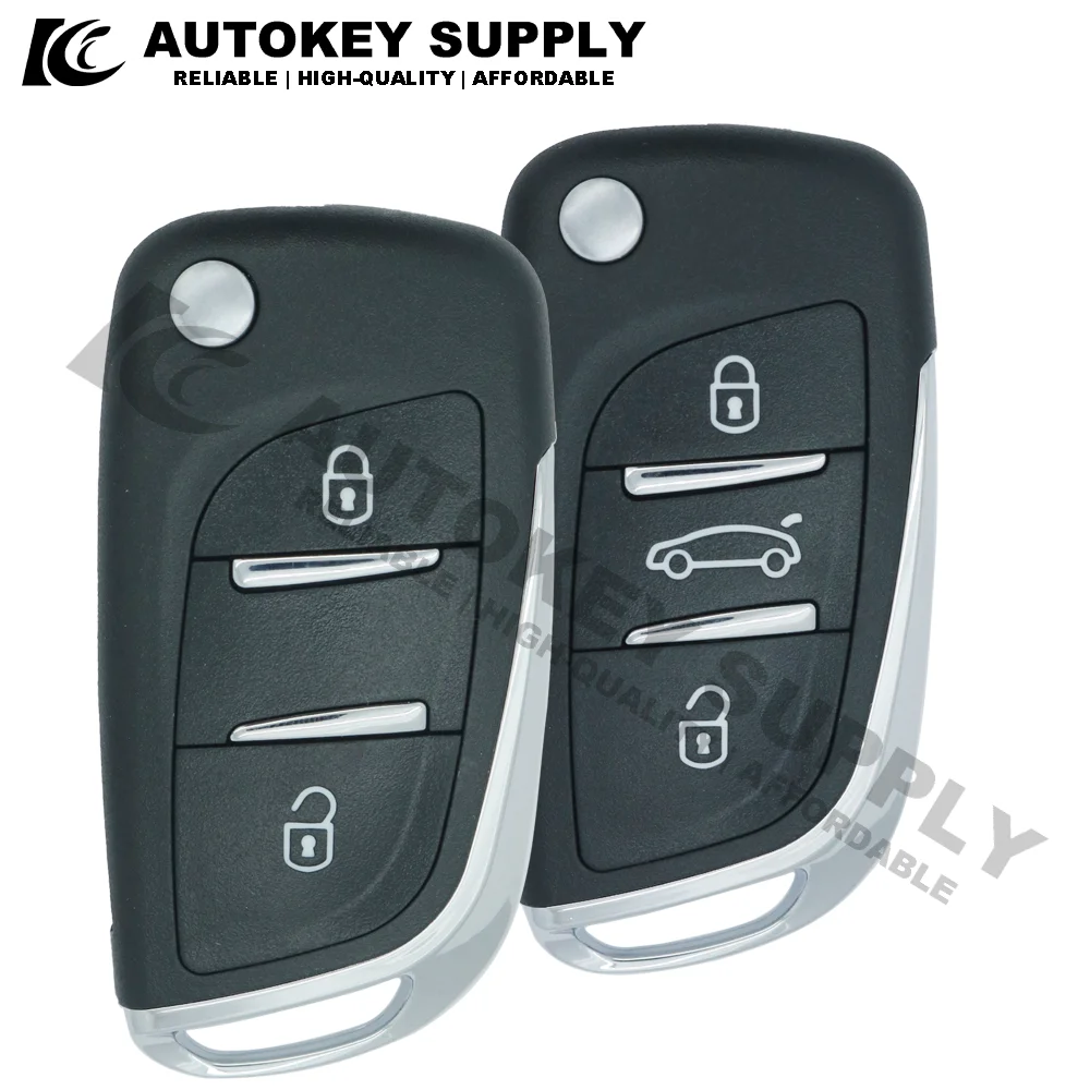 5PCS Autokeysupply 2/3 Buttons Modified Trunk Symbol With Battery Holder Key Shell (Blade With Groove) For Citroen/ Peugeot
