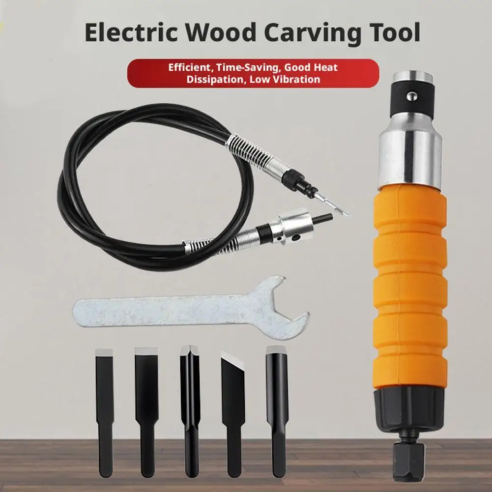 

1 Set Wood Chisel Set Electric Chisel with 5 Carving Tips Wrench Flexible Flex Shaft Furniture Wood Carving Tool