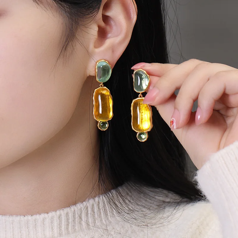 

Brass With 18K Retro Colorful Statement Drop Earrings Punk Party Gown Runway rare Boucle d'oreille Korean Japan Style Fashion