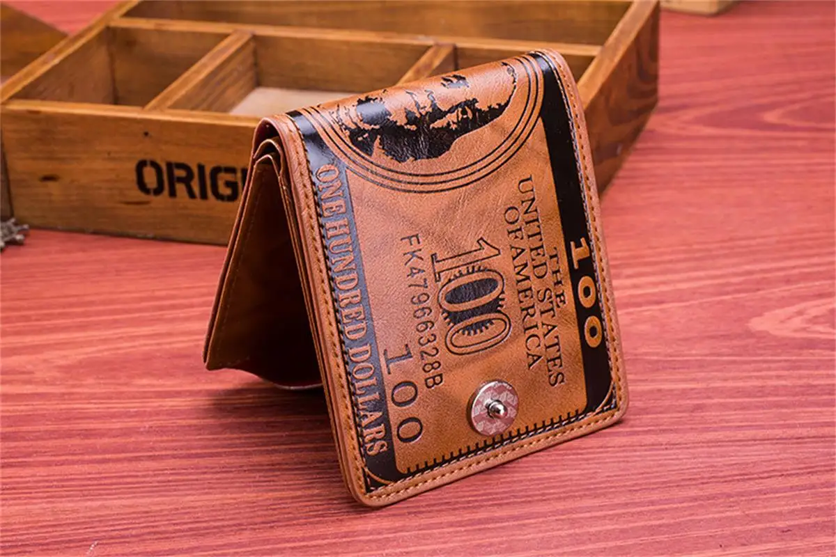 Fashion Men's Wallets With 100 US Dollar Pattern Wallet Male Leather Wallet Photo Card Holder Large Capacity Wallet 2024 image 5