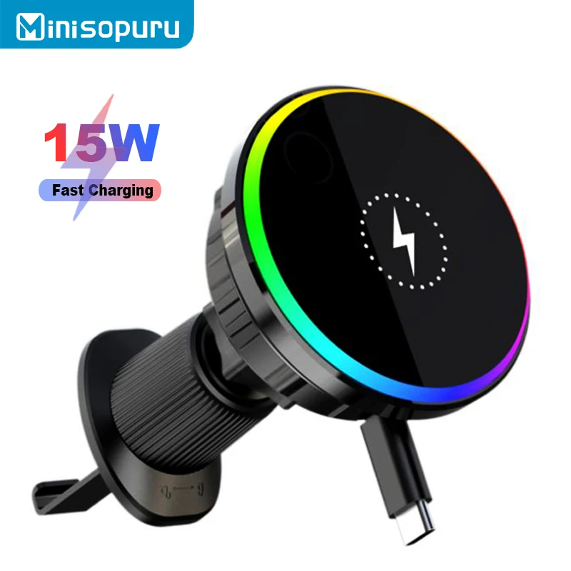 

Minisopuru Magsafe Car Phone Charger Mount 15W Fast Charging Magnetic Wireless Car Charger with Type-c Cable for iPhone 16 15