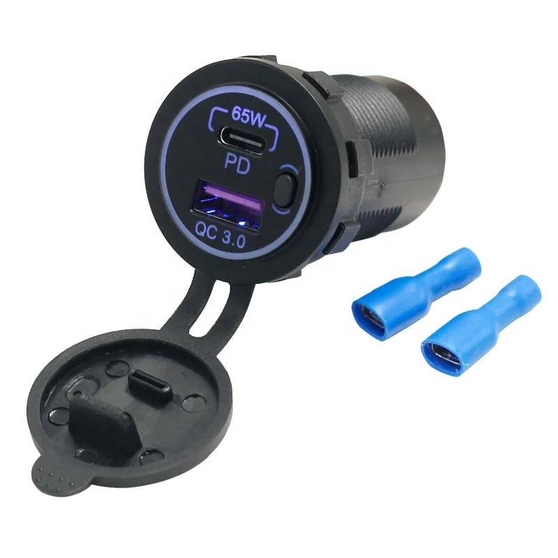 

12V USB Outlet Quick Charge 3.0 Dual USB Power Outlet DIY Car Charger Socket With Touch Switch 65W 12V/24V Fast Charger