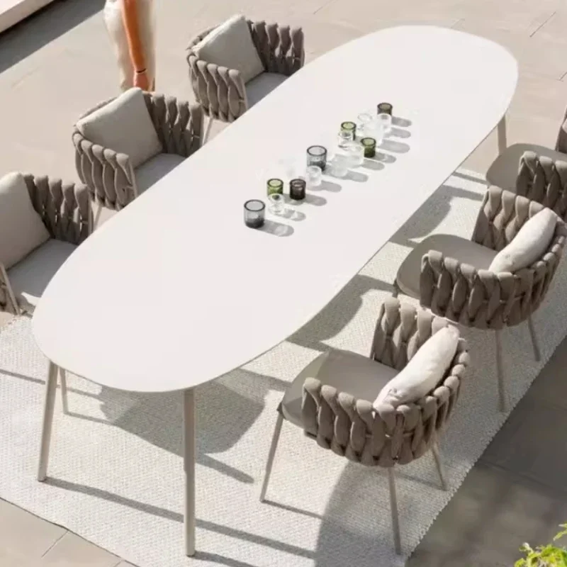 Nordic Outdoor Terrace Outdoor High-end Tables and Chairs Waterproof Sunscreen Marble Table Set Furniture