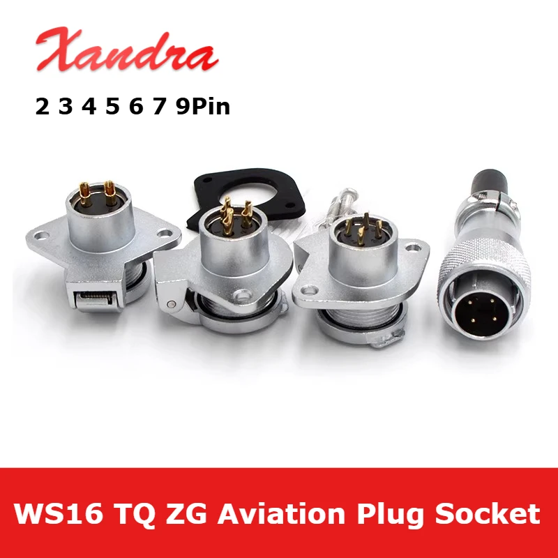 WS16 Connector 2 3 4 5 6 7 9 Pin High Voltage Waterproof Connector Plug Socket Industrial Power Metal Cable Sensor Connectors