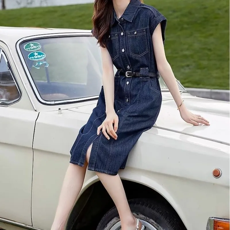 Abito in denim Donna Estate 2025 Nuovo stile Moda Temperamento Esplosione Temperamento Madre Camicia Gonna Senso senior Gonna Cappotto