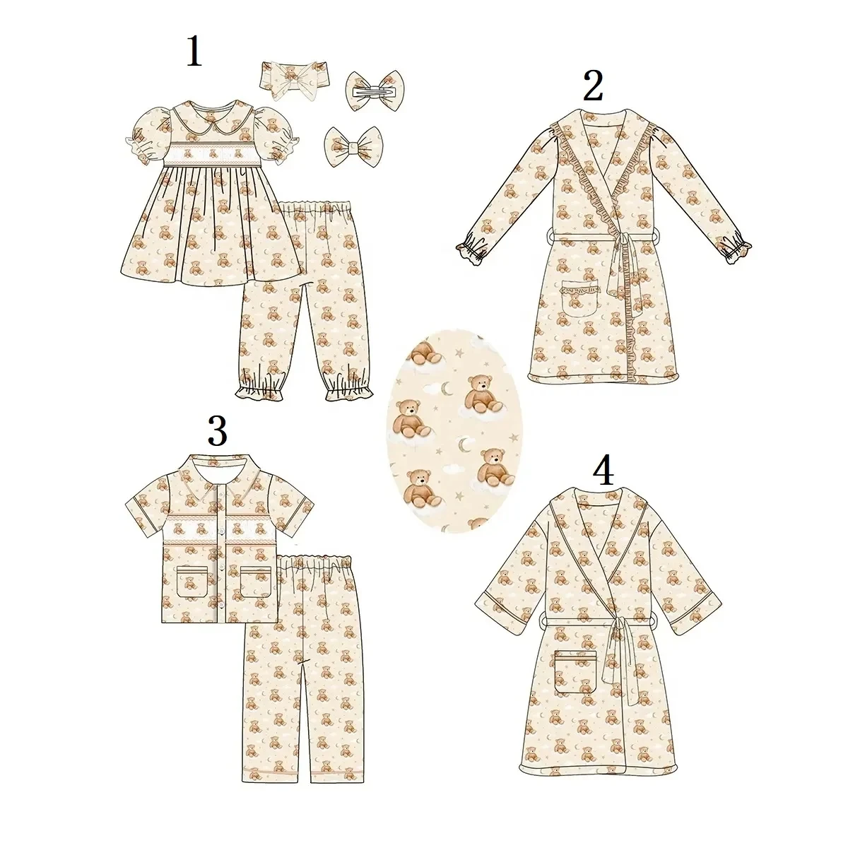 

Boutique children's clothing cartoon print children's pajamas short-sleeved long pants pajamas set long-sleeved robe home cloth