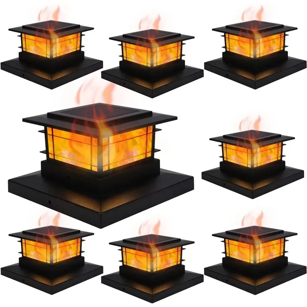 

y 8 Pack Solar Flame Post Lights Outdoor, High Brightness Flickering Flame SMD LED Lighting Decor, Fit 4x4, 5x5 or 6x6Wooden
