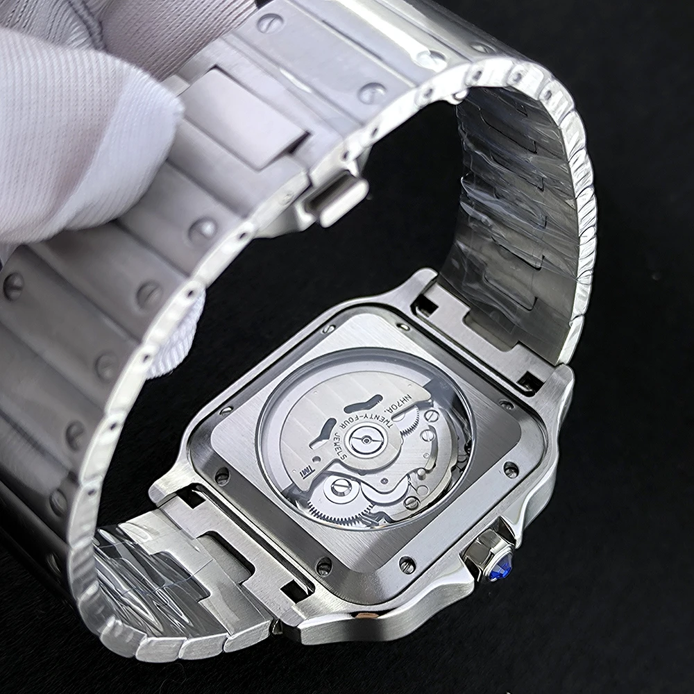 NH70 ساعة مربعة مجوفة الطلب التلقائي الميكانيكية ساعة رجالي مخصصة للطي مشبك مربع تناسب حركة NH70