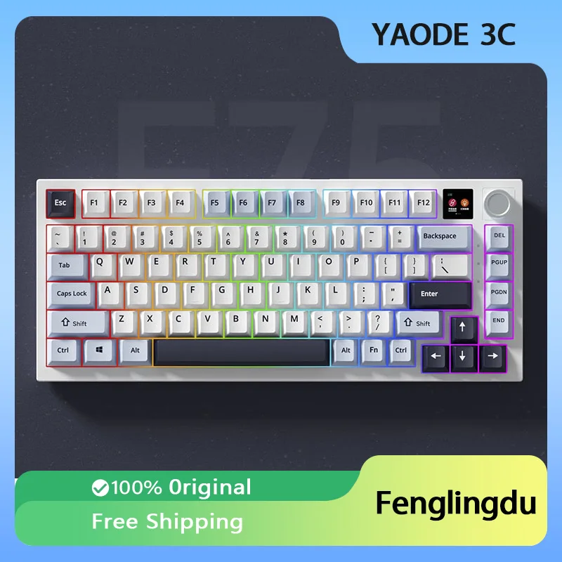 

Fenglingdu F75Mechanical Keyboard Wireless Bluetooth Three Mode Customized RGB Gasket Hot Swap Multimedia Gaming Keyboard