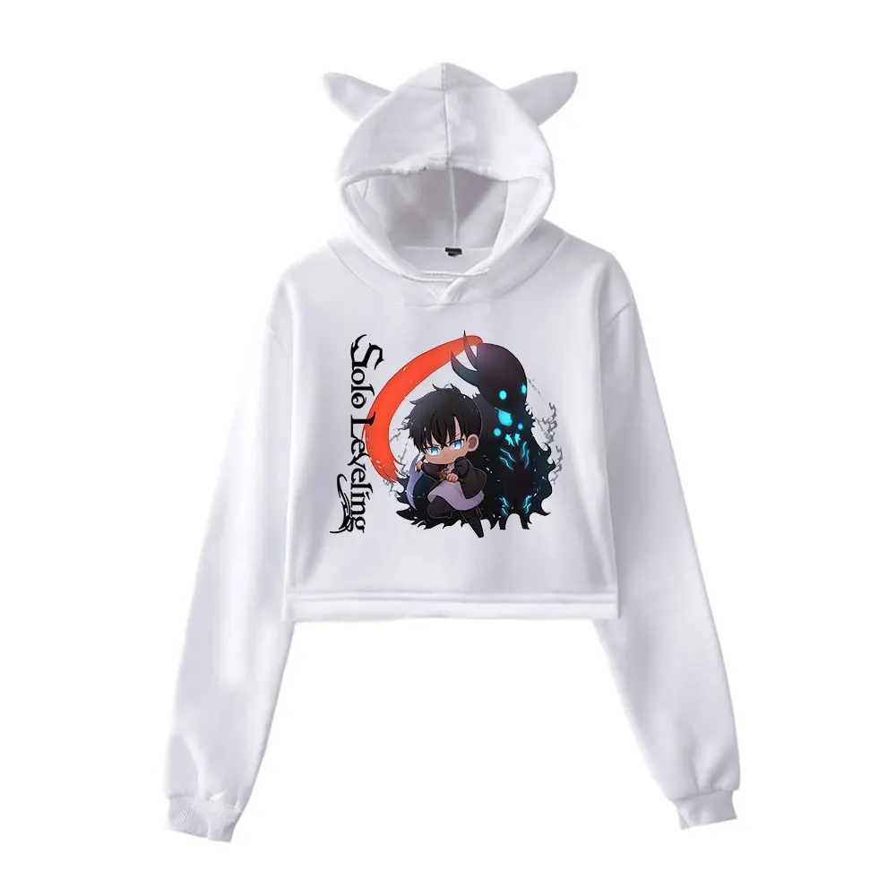 Solo Leveling Hoodie Vintage 90s Streetwear Merch Hoodies Sweatshirts for Girls Cat Ear Crop