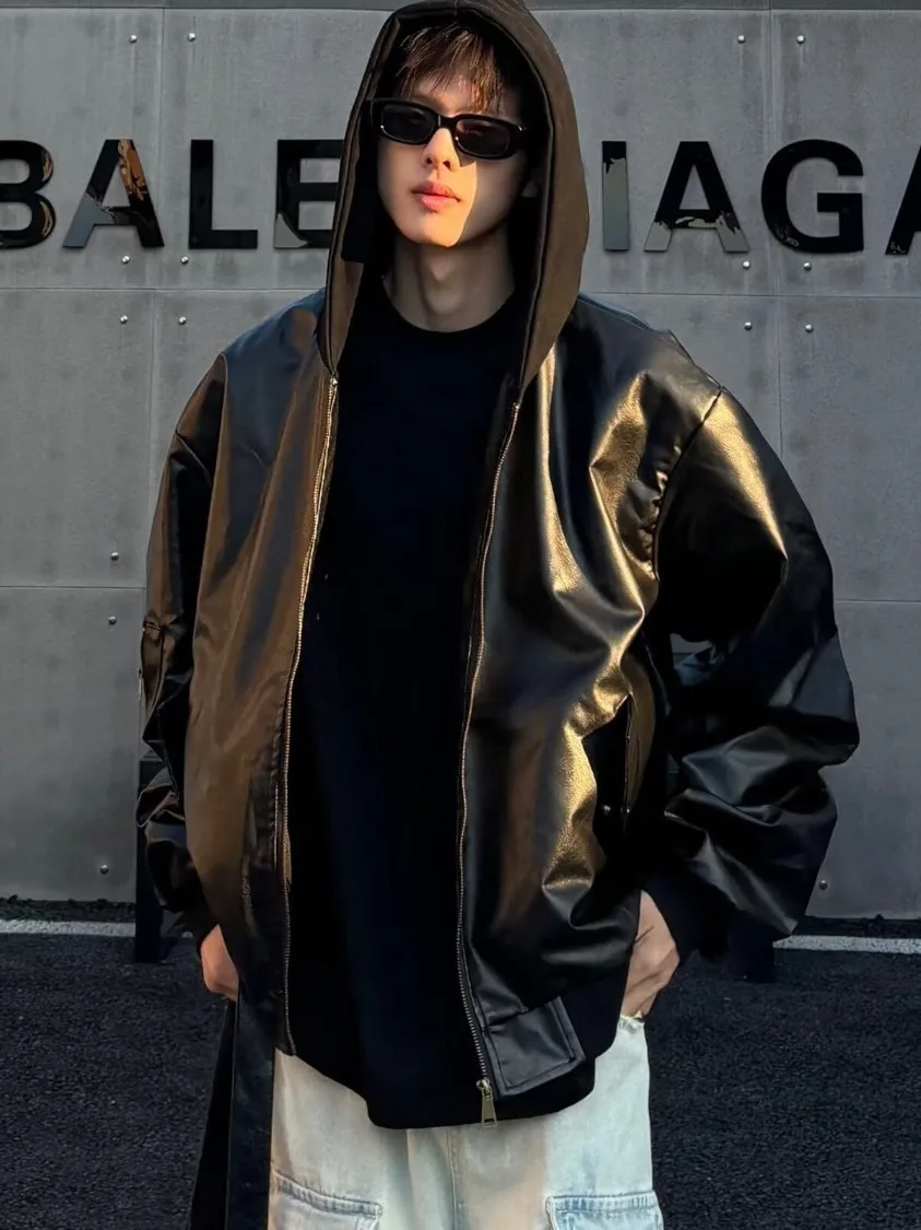 

Мужская повседневная куртка из искусственной кожи с капюшоном American Sle Thiened, свободная посадка, осенне-зимняя теплая куртка для пар