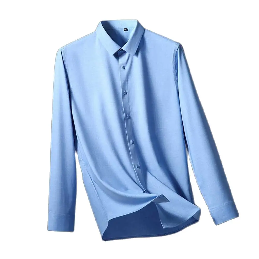 

Spring Autumn Fashion Seamless Long Sleeve Shirt Men's Casual Slim Fit Office Weddig Banquet Non-iron Work Shirt Solid Color