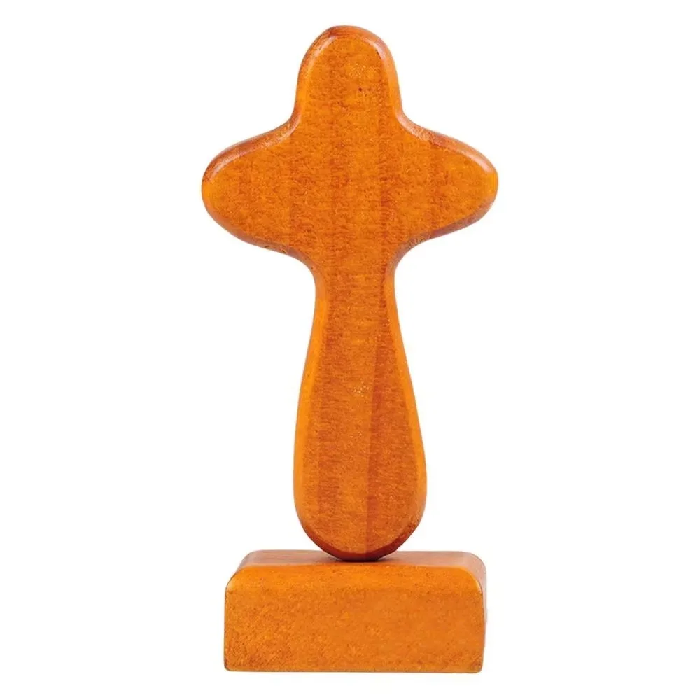 Magnetic Base Wood Cross Statue Handicraft Vintage Crosses Figurine Standing Portable Crucifix Sculpture Church Setting