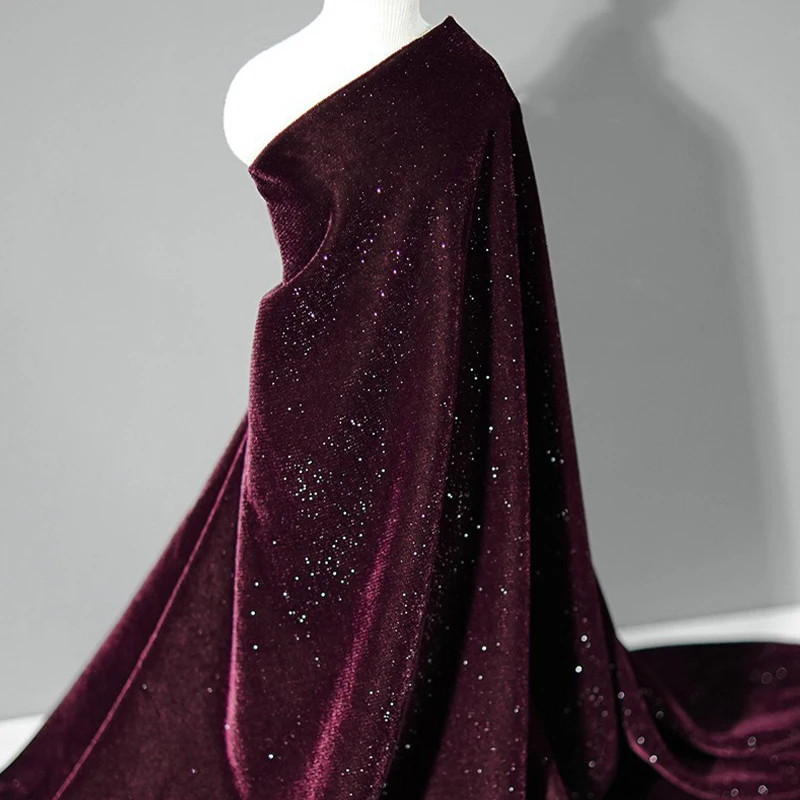 نسيج مخملي لامع تصميم مرصع بالنجوم ناعم ناعم غير مرن مادة لامعة DIY خياطة فساتين الزفاف مأدبة فساتين شيونغسام