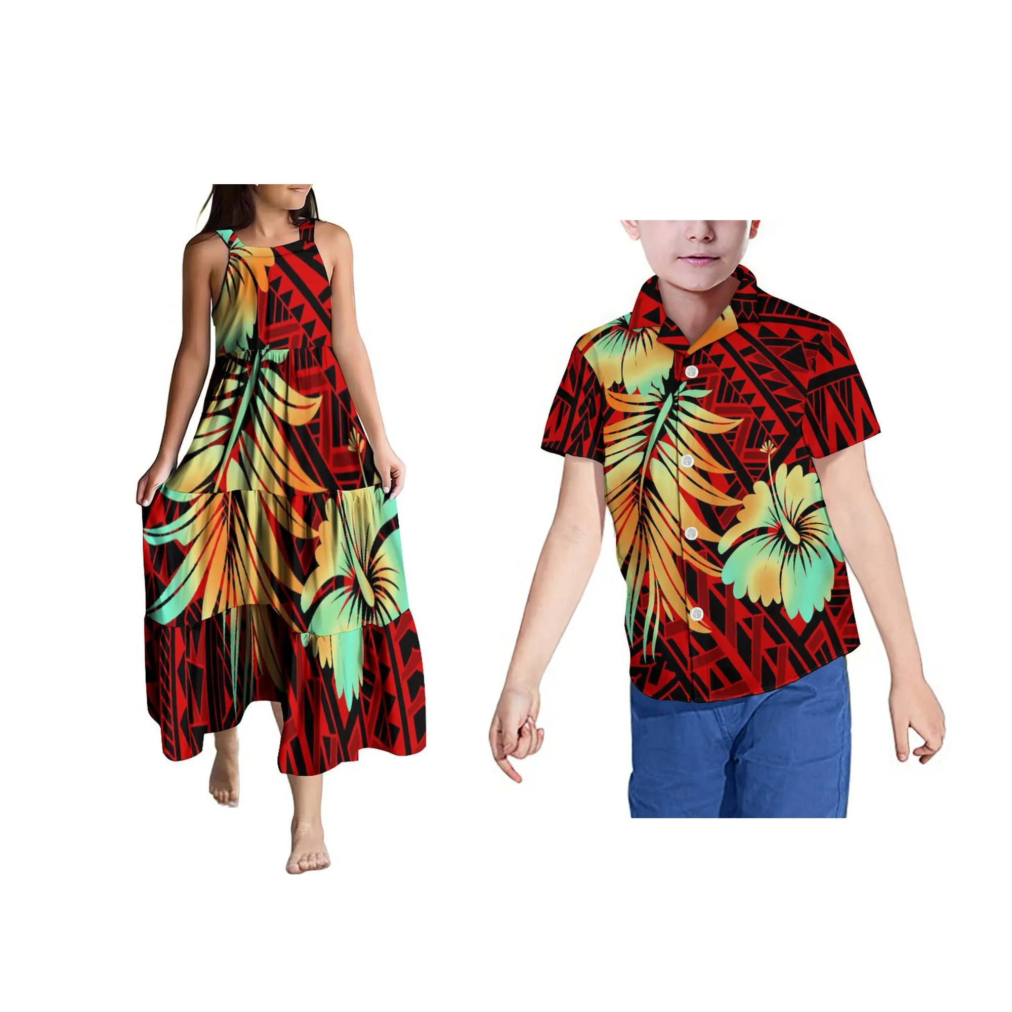 Hot Selling Kinderen Zomer Riem Mouwloze Meisjes Jurk Aanpassen Tonga Polynesische Tribal Print Peuter Kids Jurk Voor Meisje