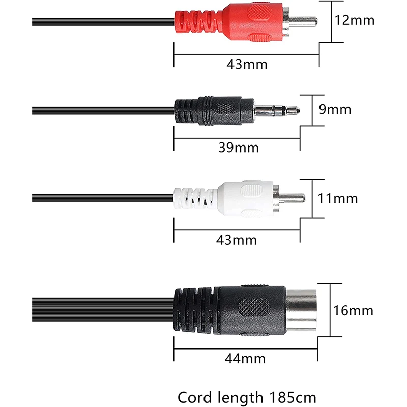 8 Pin DIN Male Plug to 2RCA/3.5mm Male TRS Stereo AUX Adapter Cable for Radio Audio Equipment Signal Output